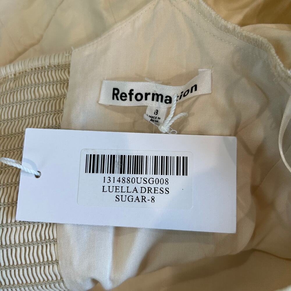 NWT Reformation Luella Dress Sugar Organic Cotton Pleated Squared Neck Size 8 - Picture 5 of 6